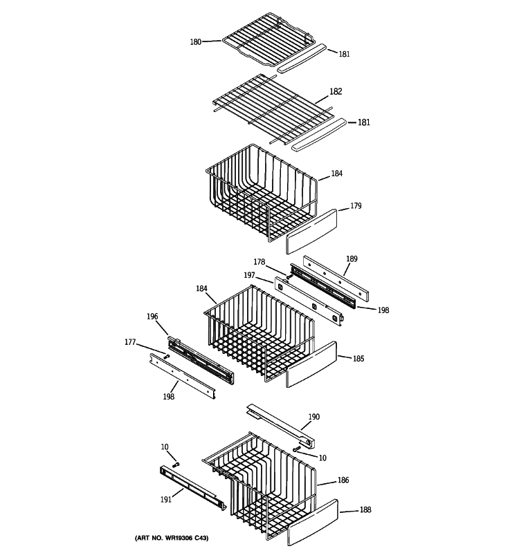 FREEZER SHELVES Diagram and Parts List for PCE23NHTKFBB  General Electric Refrigerator