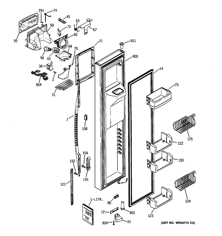 FREEZER DOOR Diagram and Parts List for PCE23NHWJFWW  General Electric Refrigerator
