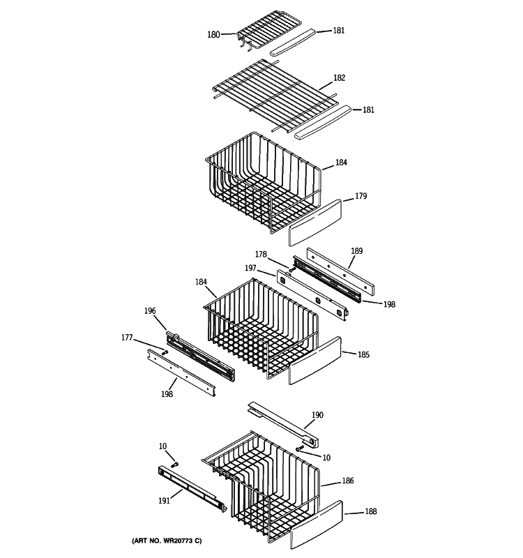 FREEZER SHELVES Diagram and Parts List for PCE23NHWJFWW  General Electric Refrigerator