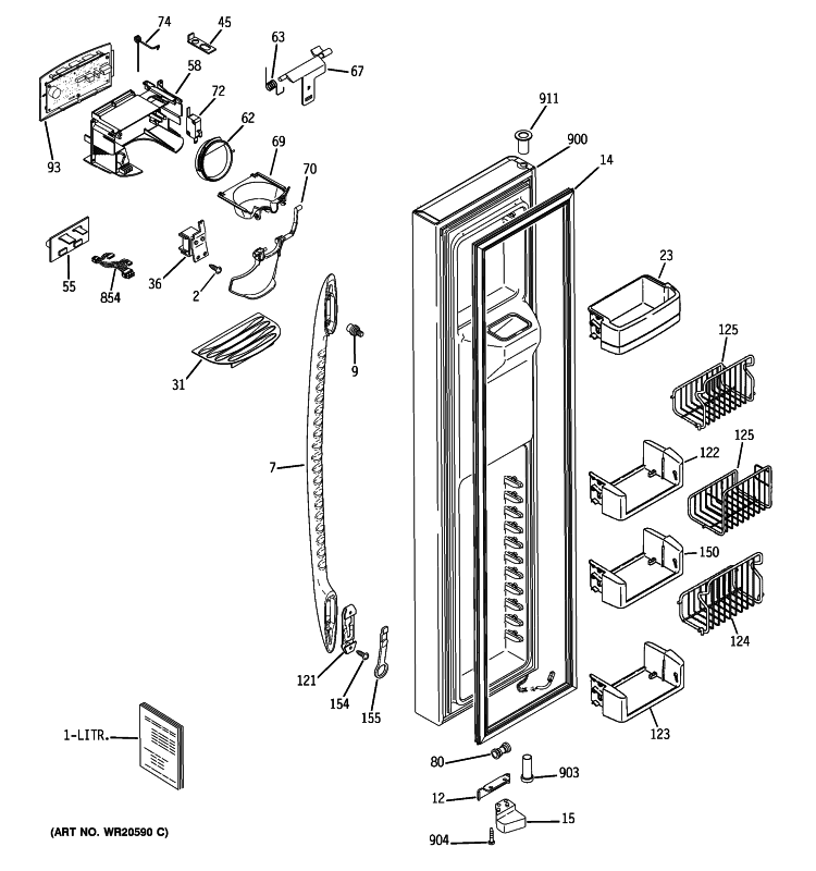 FREEZER DOOR Diagram and Parts List for PCE23VGXEFBB  General Electric Refrigerator