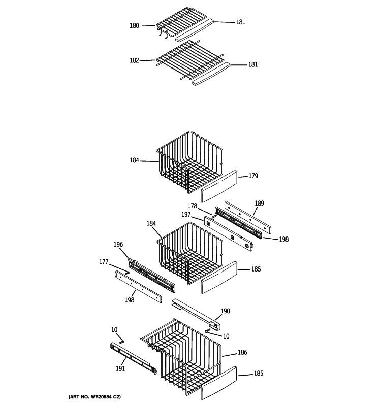 FREEZER SHELVES Diagram and Parts List for PCE23VGXEFBB  General Electric Refrigerator