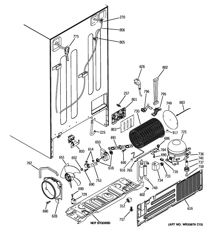 SEALED SYSTEM & MOTHER BOARD Diagram and Parts List for PCK23NHWJFCC  General Electric Refrigerator
