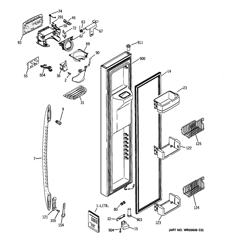 FREEZER DOOR Diagram and Parts List for PCK23VHXEFCC  General Electric Refrigerator