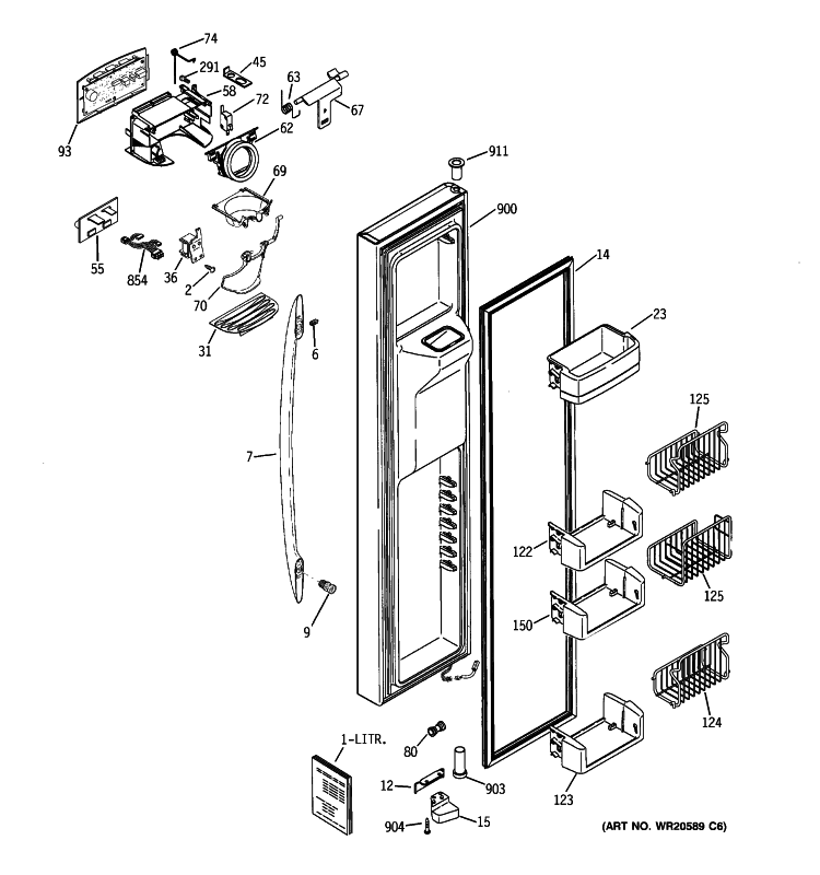 FREEZER DOOR Diagram and Parts List for PCU23VGXEFSS  General Electric Refrigerator