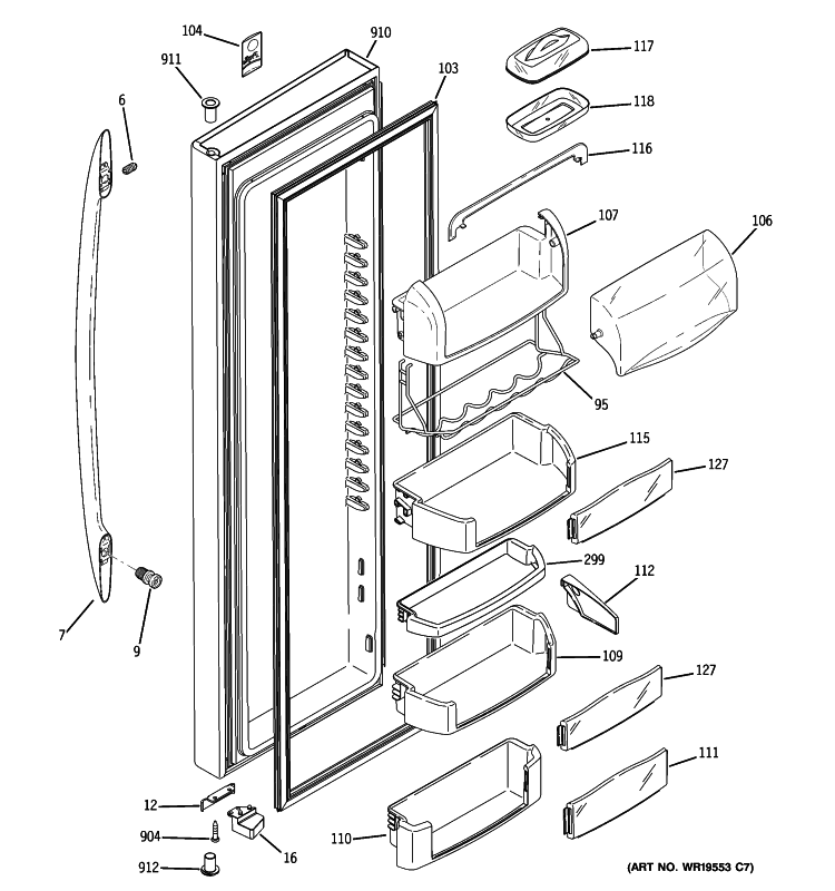 FRESH FOOD DOOR Diagram and Parts List for PCU23VGXEFSS  General Electric Refrigerator