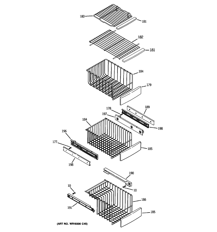 FREEZER SHELVES Diagram and Parts List for PCU23VGXEFSS  General Electric Refrigerator