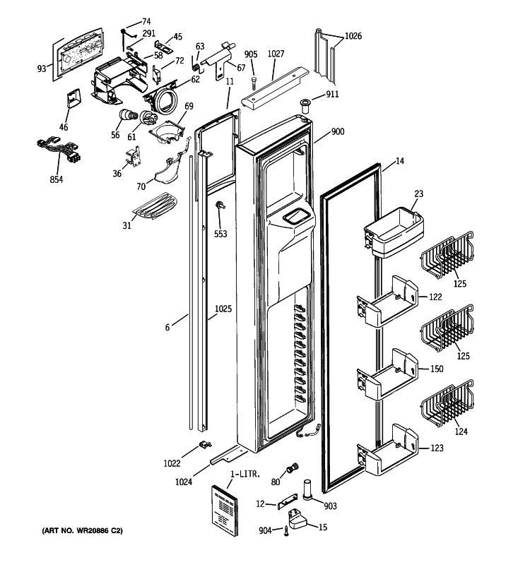 FREEZER DOOR Diagram and Parts List for PIE23NGTLFKB  General Electric Refrigerator