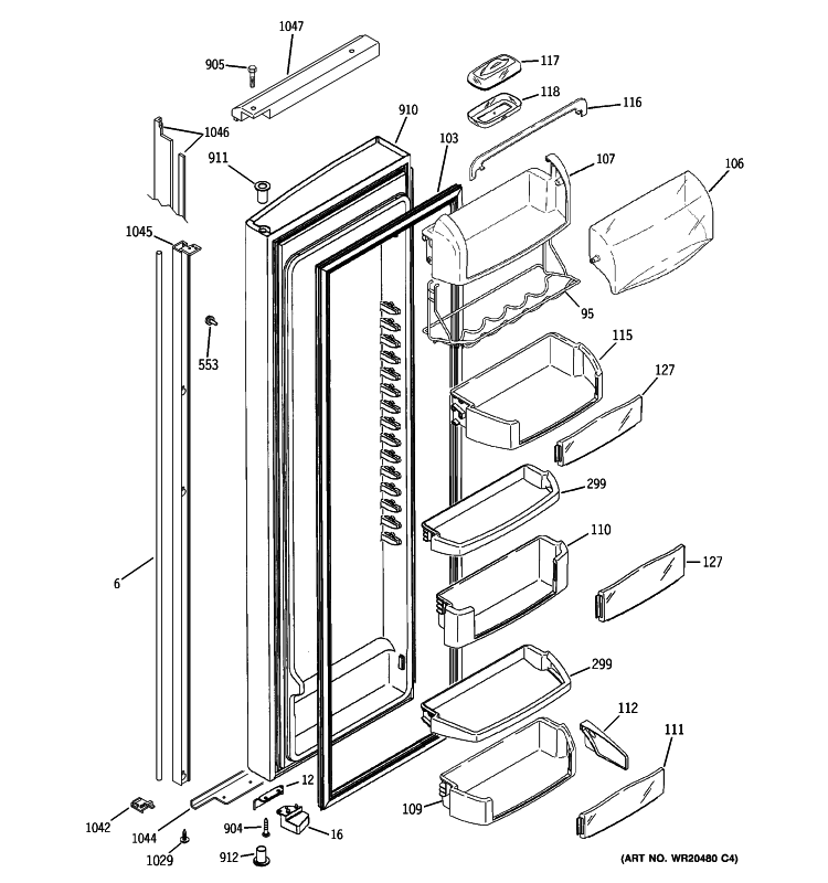 FRESH FOOD DOOR Diagram and Parts List for PIE23NGTLFKB  General Electric Refrigerator