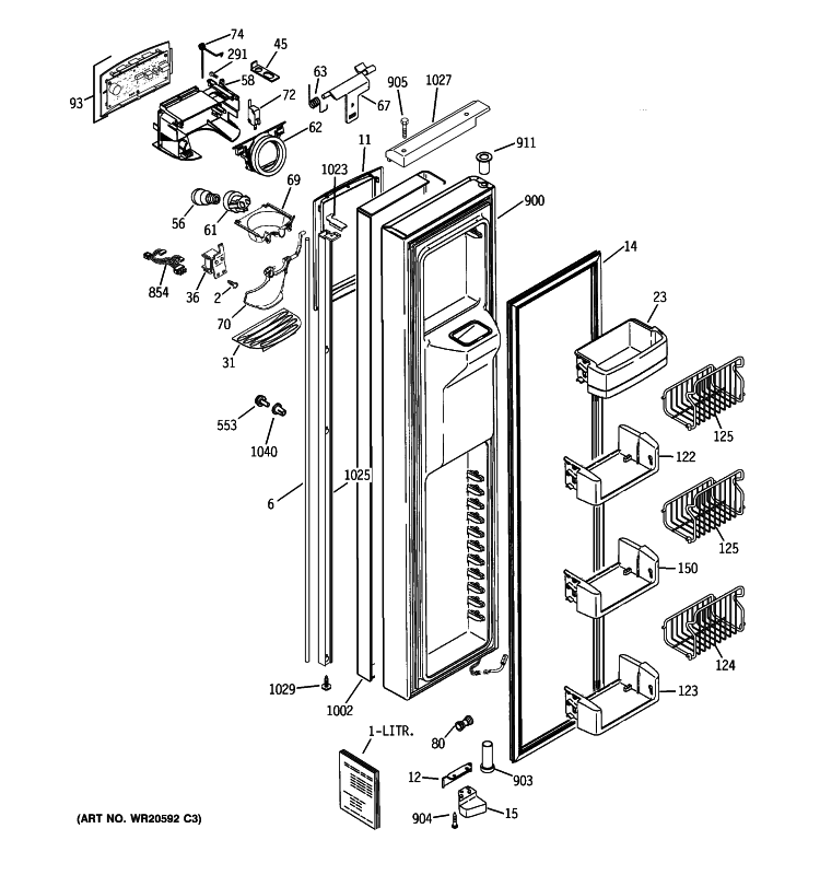 FREEZER DOOR Diagram and Parts List for PIE23NGTLFSV  General Electric Refrigerator