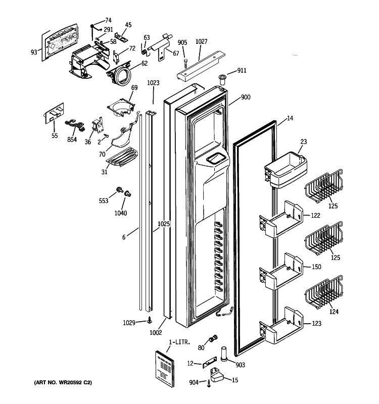 FREEZER DOOR Diagram and Parts List for PIE23VGXEFSV  General Electric Refrigerator
