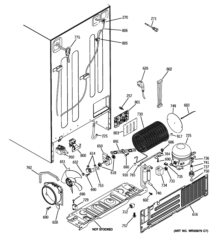 SEALED SYSTEM & MOTHER BOARD Diagram and Parts List for PIE23VGXEFSV  General Electric Refrigerator