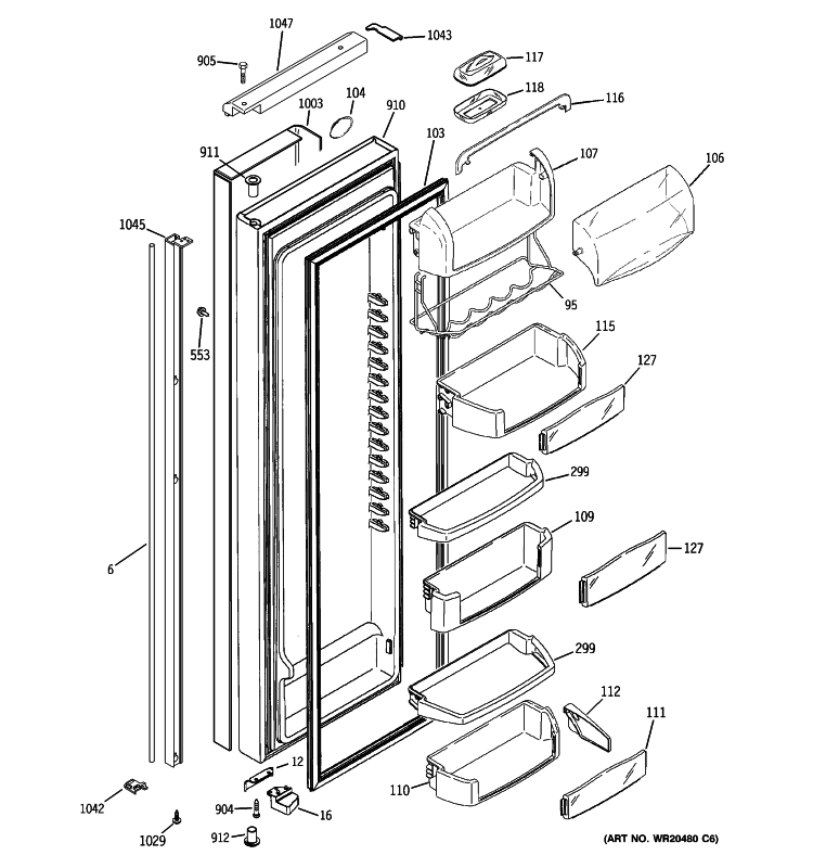 FRESH FOOD DOOR Diagram and Parts List for PIE23VGXEFSV  General Electric Refrigerator