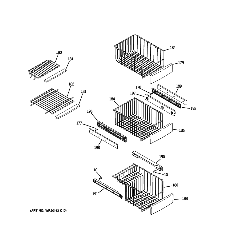FREEZER SHELVES Diagram and Parts List for PIE23VGXEFSV  General Electric Refrigerator