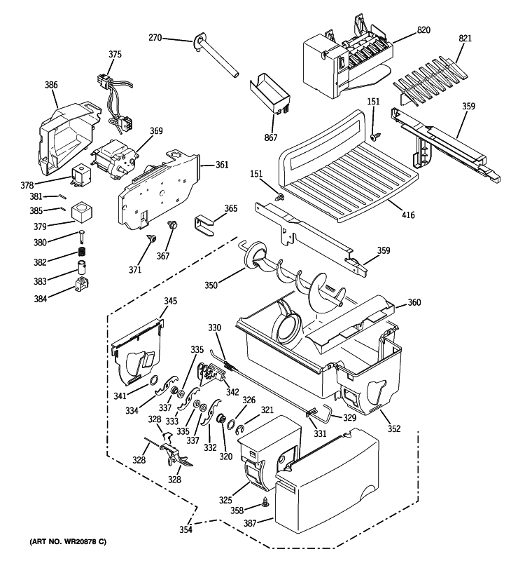 ICE MAKER & DISPENSER Diagram and Parts List for PIE23VGXEFSV  General Electric Refrigerator