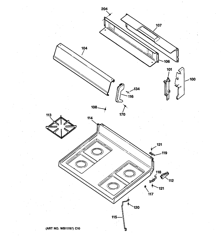 CONTROL PANEL & COOKTOP Diagram and Parts List for AGBS300PJ6WW  General Electric Range