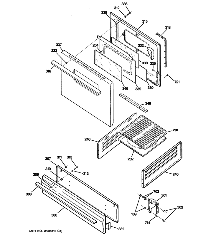 DOOR & DRAWER PARTS Diagram and Parts List for AGBS300PK6BB  General Electric Range
