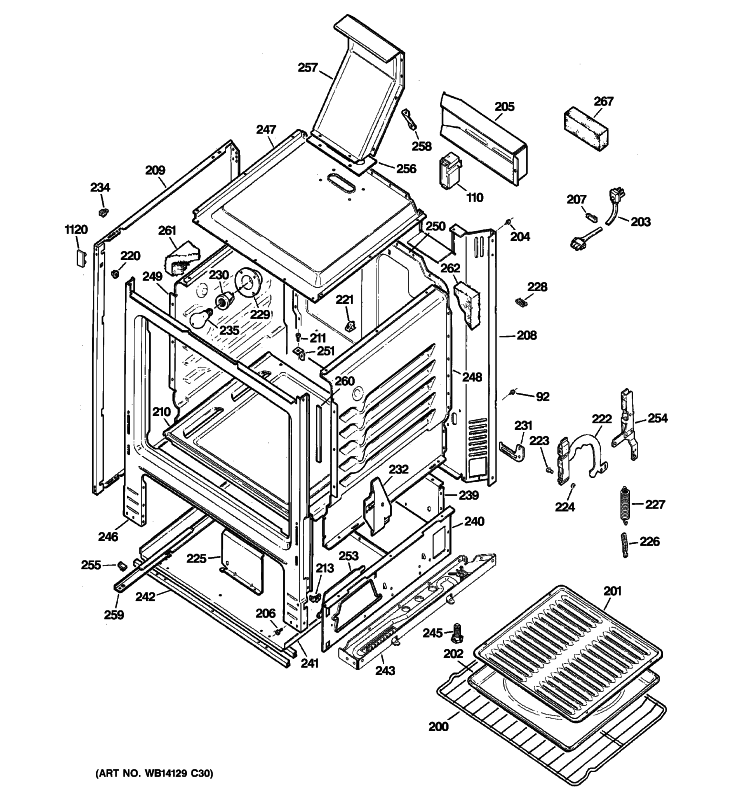 BODY PARTS Diagram and Parts List for JGBS07DET1CC  General Electric Range
