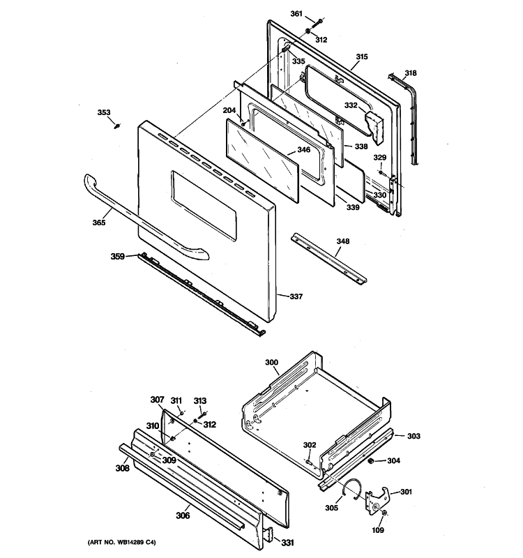 DOOR & DRAWER PARTS Diagram and Parts List for JGBS07DET1CC  General Electric Range