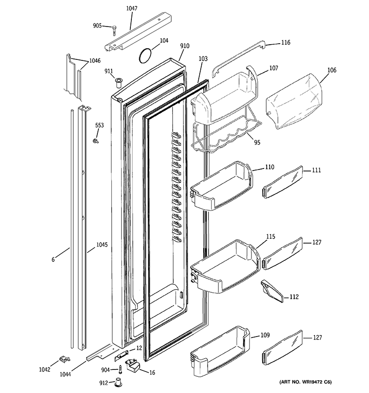 FRESH FOOD DOOR Diagram and Parts List for PSI23MGTAWV  General Electric Refrigerator