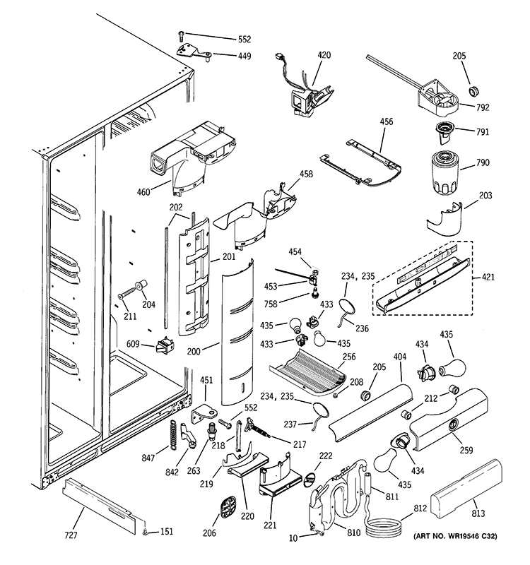 FRESH FOOD SECTION Diagram and Parts List for PSI23MGTAWV  General Electric Refrigerator