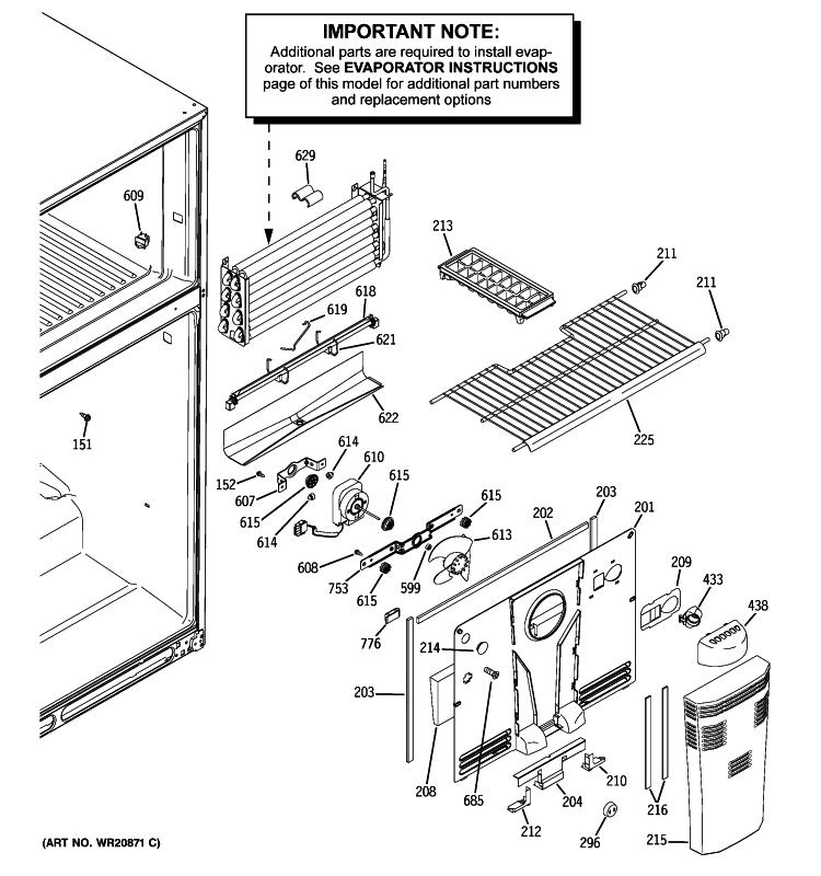 FREEZER SECTION Diagram and Parts List for GTH20JBBARSS  General Electric Refrigerator