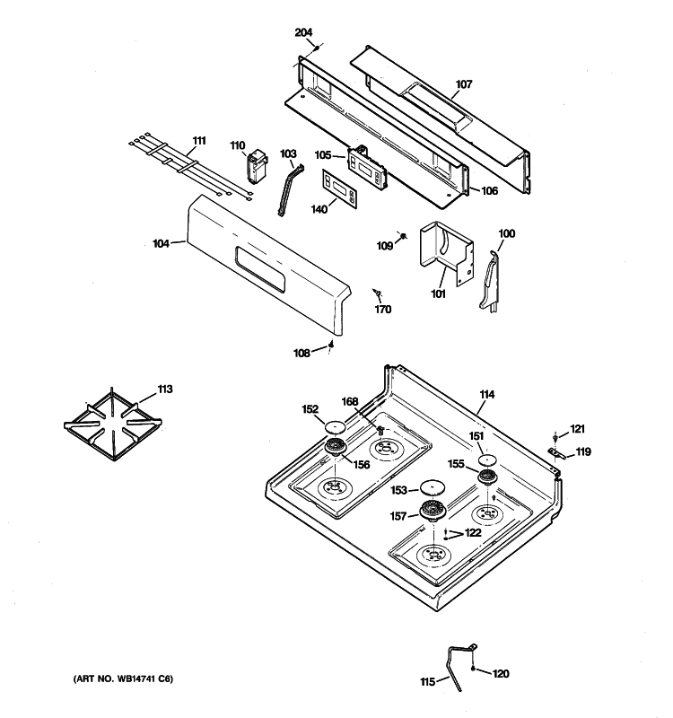 CONTROL PANEL & COOKTOP Diagram and Parts List for RGB540SEP5SA  Hotpoint Range