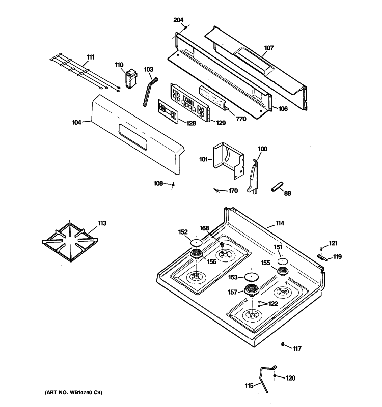 CONTROL PANEL & COOKTOP Diagram and Parts List for RGB745DEP5CT  Hotpoint Range