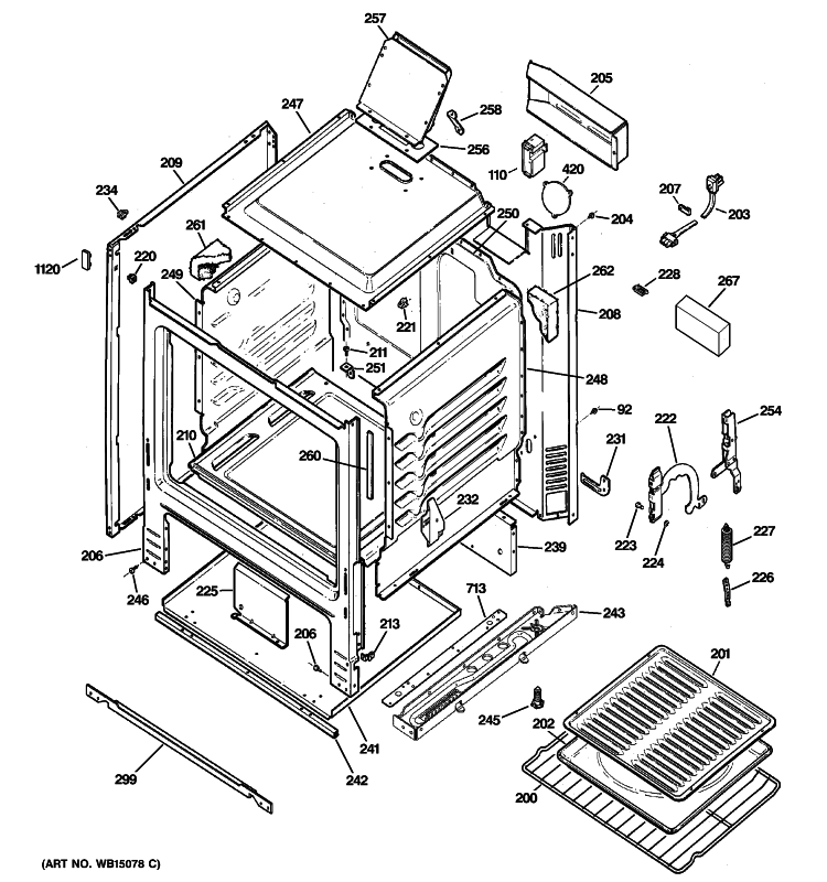 BODY PARTS Diagram and Parts List for RGB524PET1CT  Hotpoint Range