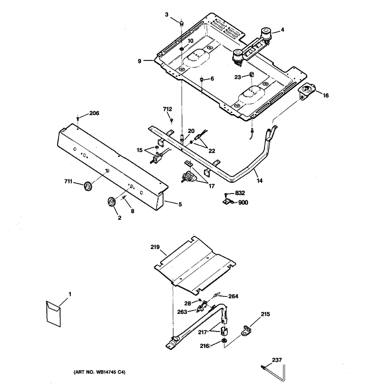 GAS & BURNER PARTS Diagram and Parts List for RGB524PPT1CT  Hotpoint Range