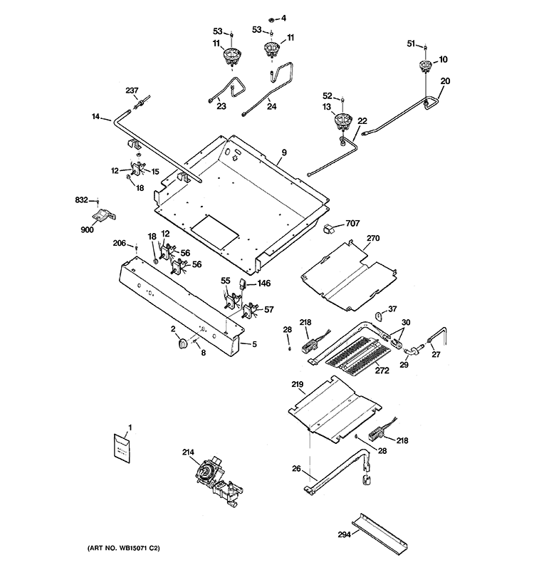GAS & BURNER PARTS Diagram and Parts List for JGB250DET1CC  General Electric Range