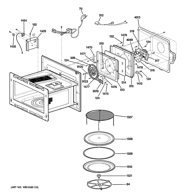 INTERIOR PARTS 1 Diagram and Parts List for ZSC1001KSS02  General Electric Microwave