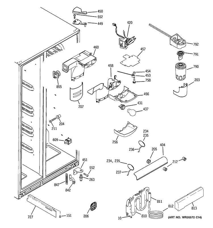 FRESH FOOD SECTION Diagram and Parts List for GCE23LHYCFWW  General Electric Refrigerator
