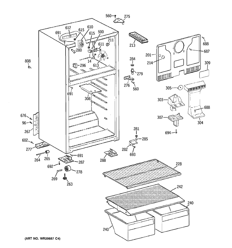 CABINET Diagram and Parts List for GTH17BBZ4LBB  General Electric Refrigerator
