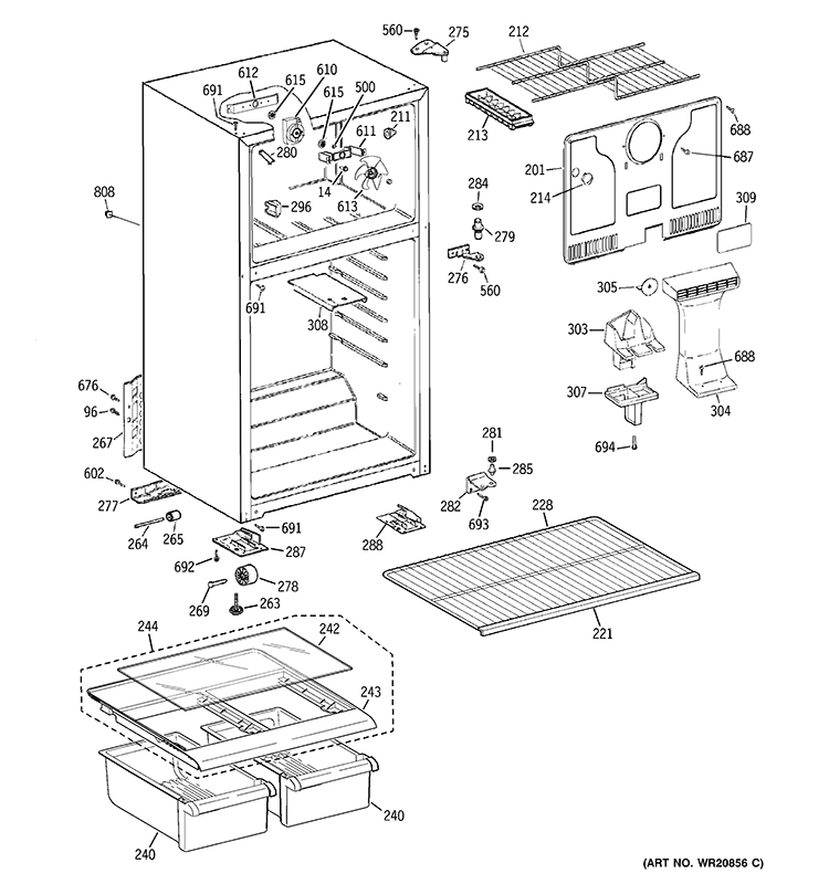 CABINET Diagram and Parts List for GTH17DBB4RBB  General Electric Refrigerator
