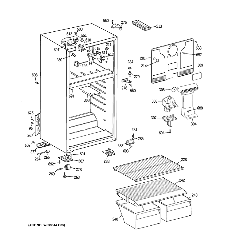 CABINET Diagram and Parts List for GTH18CBB4RBB  General Electric Refrigerator