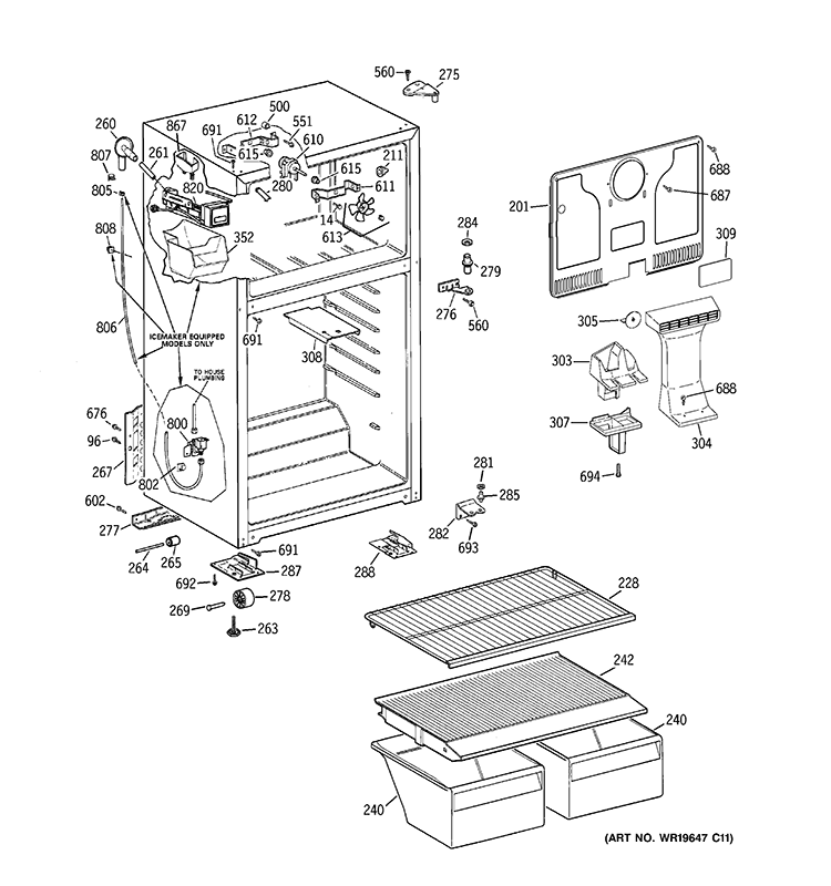 CABINET Diagram and Parts List for GTH18CCB4RWW  General Electric Refrigerator