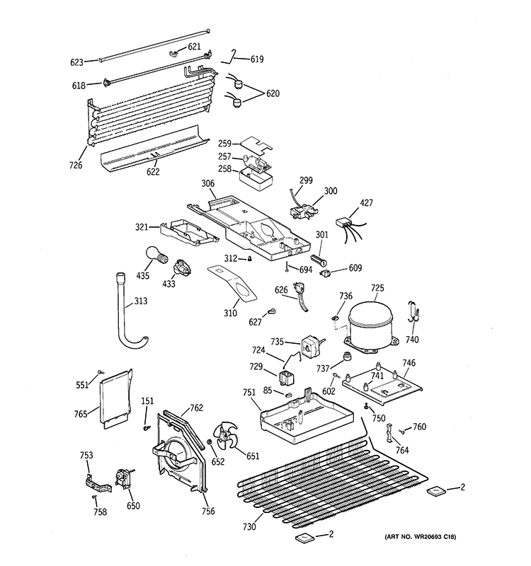 UNIT PARTS Diagram and Parts List for GTH18CCB4RWW  General Electric Refrigerator