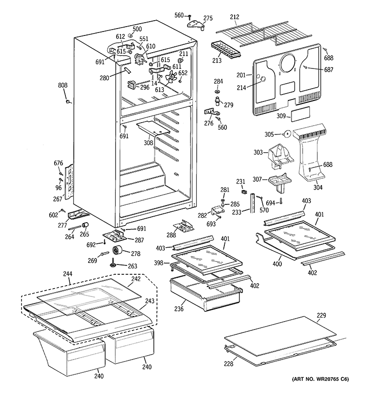 CABINET Diagram and Parts List for GTH18EBB4RBB  General Electric Refrigerator