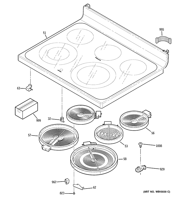 COOKTOP Diagram and Parts List for JCB850DT1WW  General Electric Range