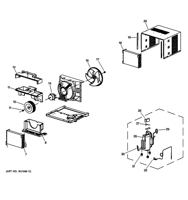 CABINET & COMPONENTS Diagram and Parts List for AKQ08ANQ1  General Electric Air Conditioner