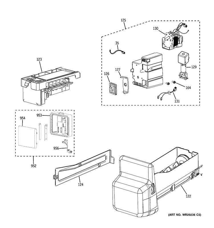 ICE MAKER & DISPENSER Diagram and Parts List for GFSS6PKBASS  General Electric Refrigerator