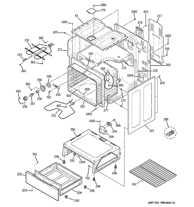 BODY PARTS Diagram and Parts List for JBP23SP2SS  General Electric Range