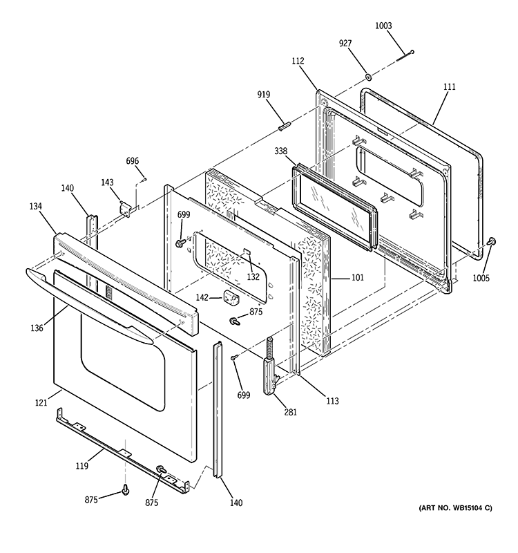 DOOR Diagram and Parts List for JBP23SP2SS  General Electric Range