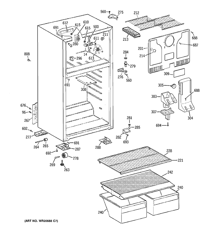 CABINET Diagram and Parts List for HTJ17CBB4RSA  Hotpoint Refrigerator