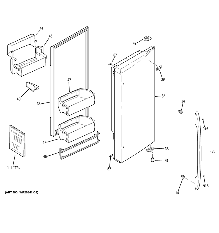 RIGHT SIDE DOOR Diagram and Parts List for PGSS5RKZCSS  General Electric Refrigerator