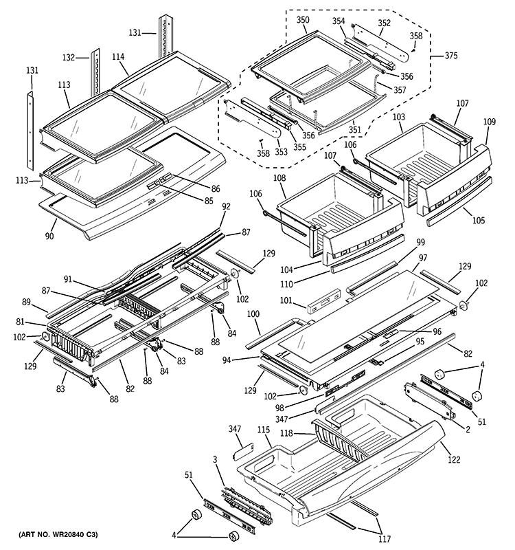 FRESH FOOD SHELVES Diagram and Parts List for PGSS5RKZCSS  General Electric Refrigerator