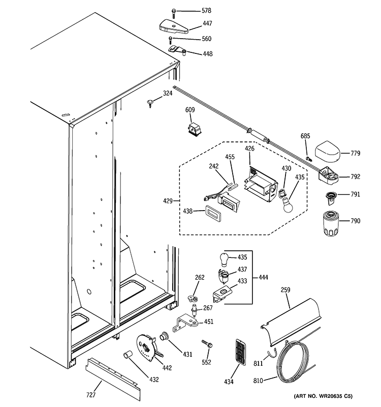 FRESH FOOD SECTION Diagram and Parts List for GSE22KEBBFBB  General Electric Refrigerator