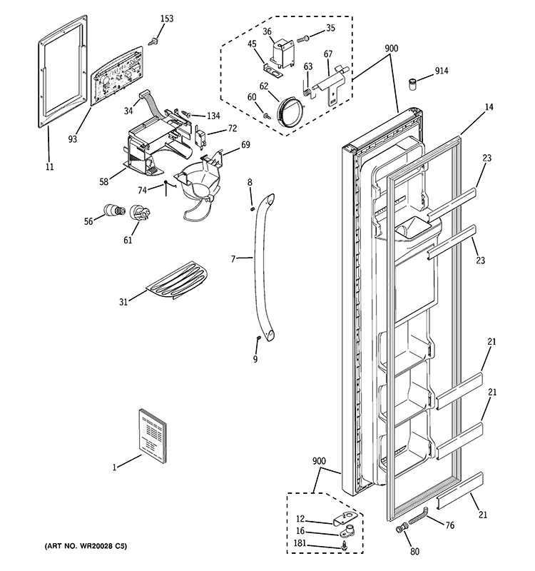 FREEZER DOOR Diagram and Parts List for GSE22KEBBFSS  General Electric Refrigerator