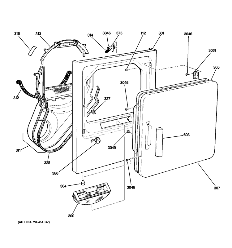 FRONT PANEL & DOOR Diagram and Parts List for DHDSR46GG9WW  General Electric Dryer