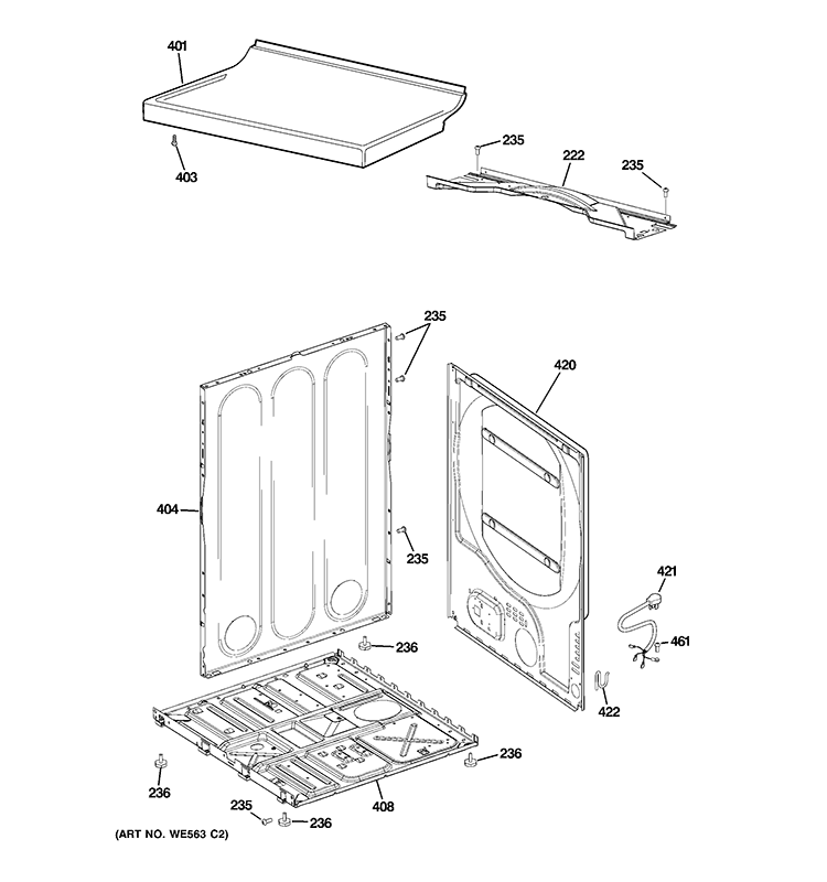 CABINET Diagram and Parts List for DHDSR46GG9WW  General Electric Dryer